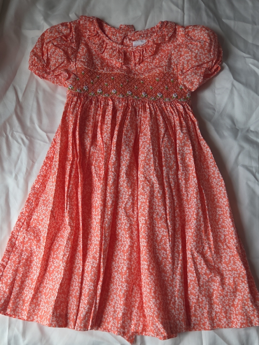 Girls Coral Floral Smocked Dress - Unbranded
